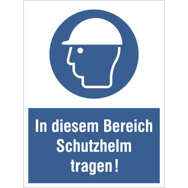 Gebots - Kombischild, In diesem Bereich Schutzhelm tragen!