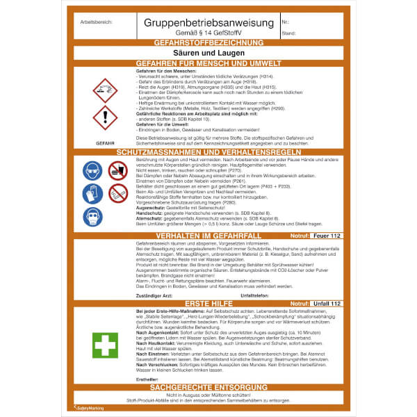 Laugen Und Säuren Im Alltag Gefahrstoff - Gruppenbetriebsanweisung Säuren und Laugen direkt beim