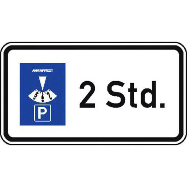 Verkehrszeichen Parken mit Parkscheibe in gekennzeichneten Flächen …