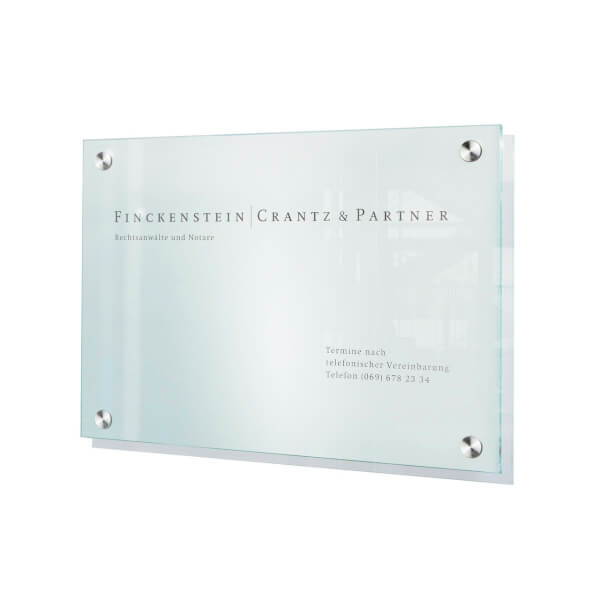 CRISTALLO Wandschilder A3 aus Einscheiben - Sicherheitsglas, hochwertige Edelstahlhalter,