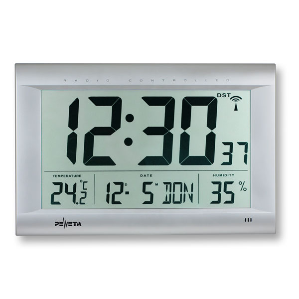 Peweta LCD Digital-Funkwanduhr großes LCD Display: Ziffernhöhe 110 mm, mit  autom. Zeiteinstellung
