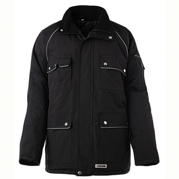 Planam Winterparka Canvas 320 schwarz wasserdicht mit Hakro Zip Sweatshirt schwarz aus strapazierfähigem